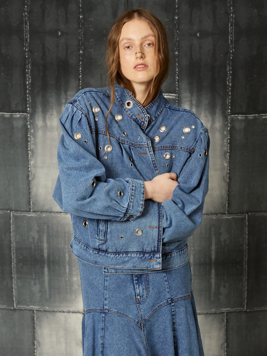 Casaca Denim con Ojales - Azul
