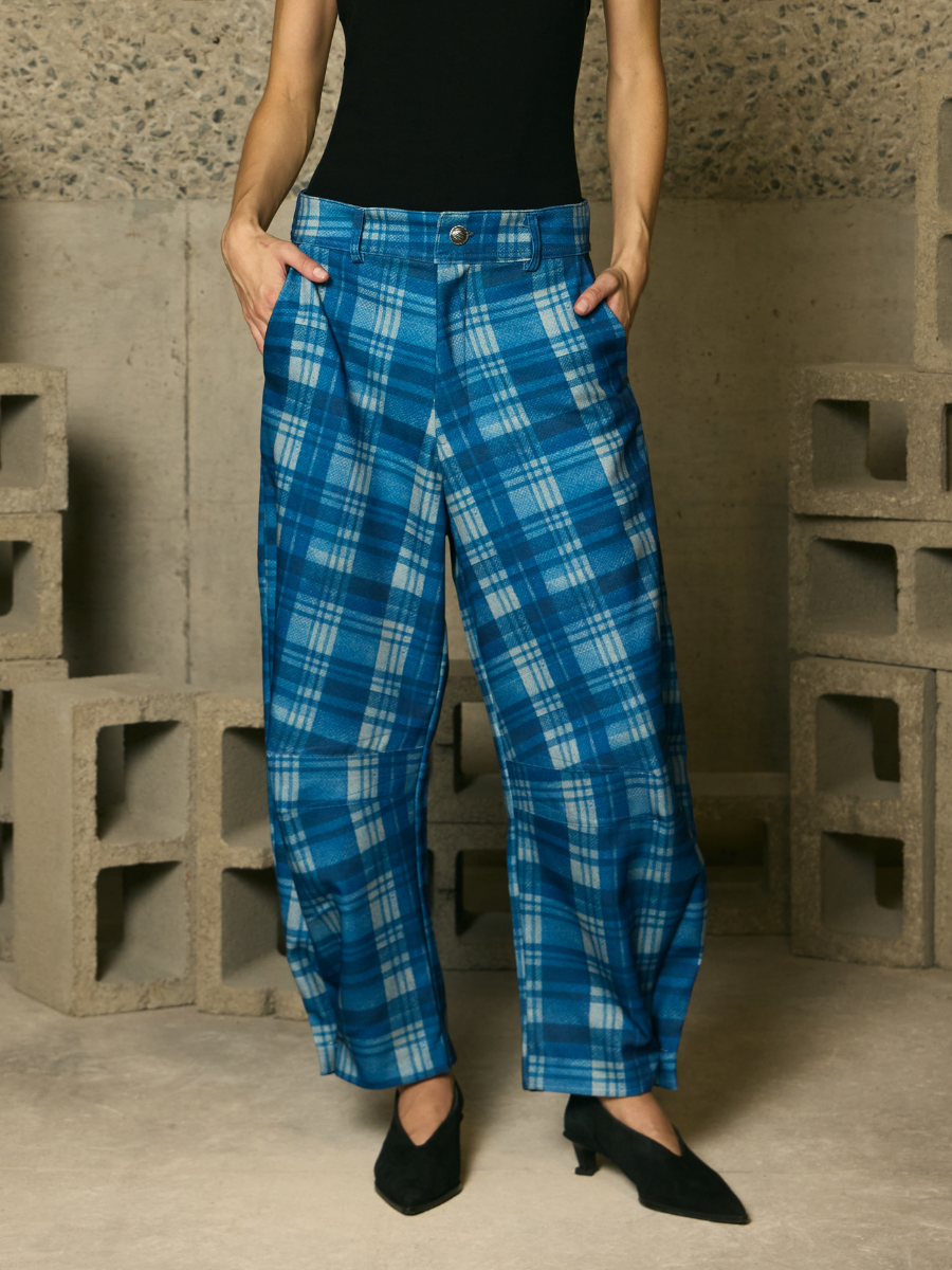 Pantalón Barrel - Denim Tartan